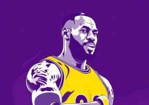LeBron James in a line art style on a yellow and purple background. LeBron James trade rumours surge as Lakers future looks uncertain