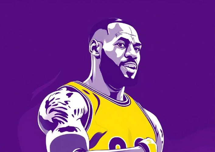 LeBron James in a line art style on a yellow and purple background. LeBron James trade rumours surge as Lakers future looks uncertain