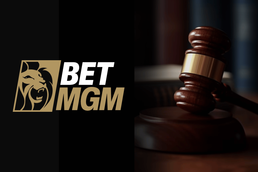 Michigan Supreme Court lets gambler sue BetMGM over $3.1 million winnings. BetMGM logo next to a wooden judge’s gavel on a courtroom desk, symbolizing a legal dispute involving the gambling company.