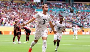 Harry Kane wheels away from scoring v CR Flamengo