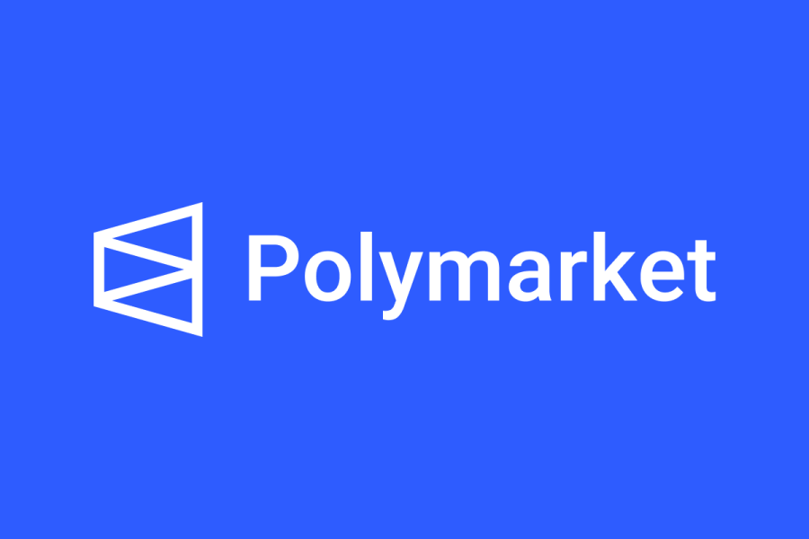 Polymarket logo in white lettering on a blue background. Polymarket returns to the US with $112 million acquisition