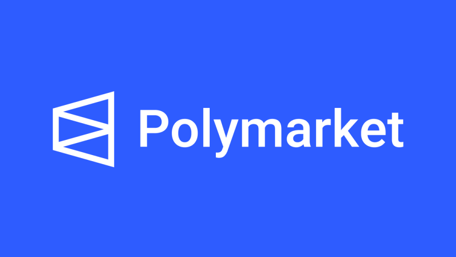 Polymarket logo in white lettering on a blue background. Polymarket returns to the US with $112 million acquisition