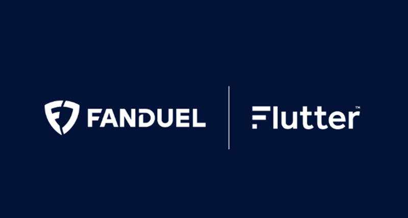 Flutter Entertainment and FanDuel text on a dark blue background