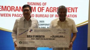 Image from the Memorandum of Agreement signed at PAGCOR executive office in Pasay City on Monday / PAGCOR, the Philippine Amusement and Gaming Corporation, has signed off on Php50 million ($887,600) of support for the Bureau of Immigration (BI) to deport foreign workers involved in illicit offshore gaming operations. 