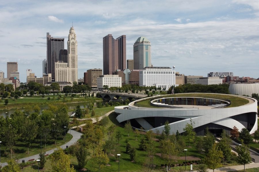 Ohio Casino Control Commission warns sportsbooks about offering prediction markets. Cityscape of Columbus, Ohio.