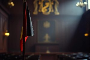 Belgian flag in the courtroom environment. Belgium seeks to cooperate from gambling companies for new electronic excitement rules