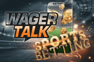 Wagurtalk SPORTS Betting, which includes a bold text with gold, smartphone and background stadium.