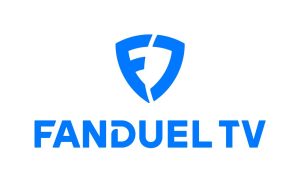 White background with FanDuel TV written in blue and the company logo which looks like a shield just above it in the center. Jockey Joe Talamo announced as new FanDuel TV racing analyst
