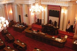 California Senate Chamber. California sweepstakes ban bill heads to Senate vote amid tribal opposition