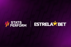 Estrelabet partners with statistics perform to expand betting on direct football. Logo drawing display "Performance statistics" On the left and "Estrelbet" On the right, their new partnership, with a purple background.