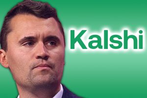 Charlie Kerk's Bets that were cleaned from Calci as left by Polymark. Charlie Kirk image next to the logo like a green background.