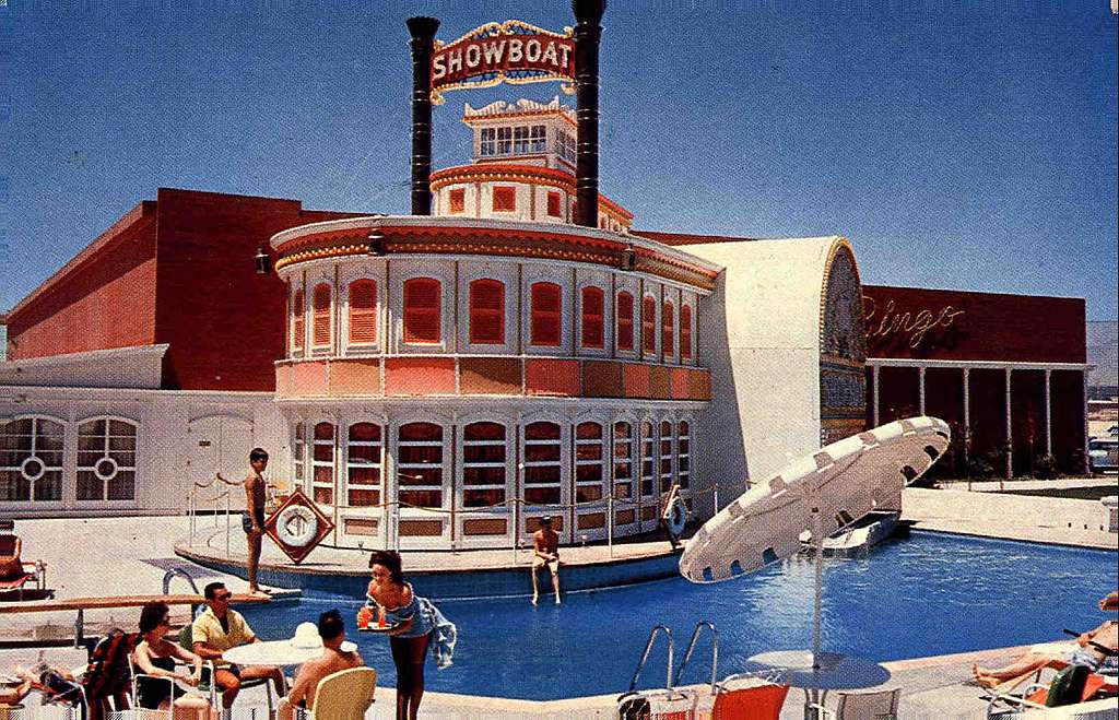 The swimming pool at the Showboat Hotel and Casino, seen in 1961.