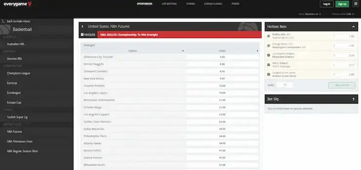 NBA Futures Betting at Everygame