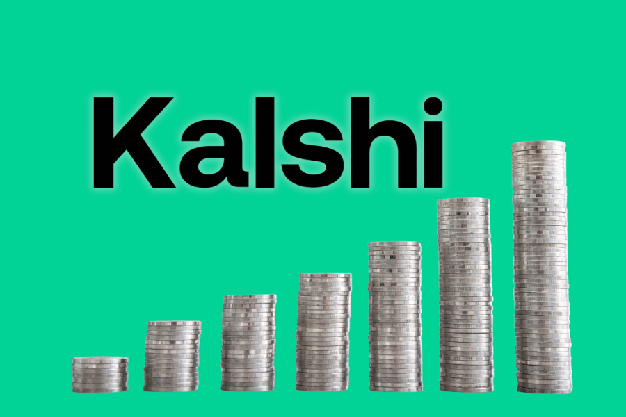 Stacks of coins increasing in height beneath the word Kalshi on a green background, symbolizing growth and financial success. Kalshi raises 0 million Series D, hitting B valuation and expansion