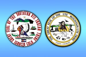 Judge kills Colorado's Ute Tribes sports betting lawsuit. Seals of two Ute tribes on a blue gradient background. On the left is the Great Seal of the Southern Ute Indian Tribe from Ignacio, Colorado, featuring a Native leader in profile with mountains and cultural symbols. On the right is the Great Seal of the Ute Mountain Ute Tribe from Towaoc, Colorado, showing a Native leader with mountains, animals, and traditional imagery.