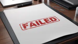 Paper with a bold red rubber stamp in the center that says "FAILED" in capital letters. Online operator Videoslots Limited received a huge fine of $849,000