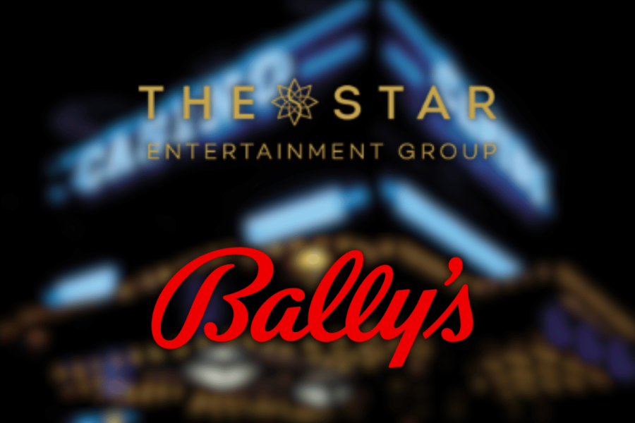 Bally's cleared to assume control of Star Entertainment after regulatory approvals. Logos of The Star Entertainment Group and Bally’s Corporation displayed together against a blurred casino-themed background.