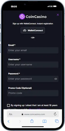 Register At Coin Casino Step 2