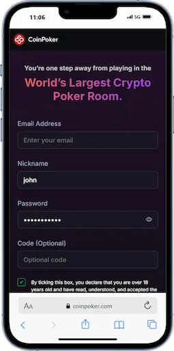 Canada Poker Registration at CoinPoker Step 2