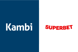 Side-by-side logos of Kambi on a dark blue background and SuperBet on a white background, representing their new Odds Feed+ partnership.