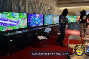 Police raid takes place in Kamehameha Highway in Hawaii. Four arrests made in Honolulu after illegal gambling investigation and raids