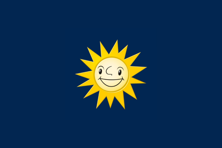 Deep blue background with the Merkur Group logo in the center, like a yellow sun.