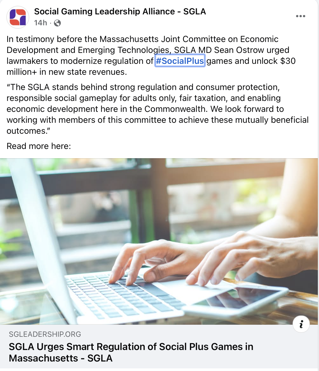 Captura de tela do SGLA do Facebook - postagem no Facebook