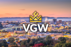 VGW ends Tennessee sweepstakes play as state intensifies scrutiny of operators. VGW logo on top of blurred cityscape of Chattanooga, Tennessee, USA downtown city skyline at dusk