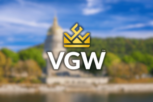 VGW to end sweepstakes play in West Virginia as regulations tighten. VGW logo on top of blurred image of West Virginia State Capitol in Charleston, West Virginia, USA