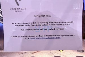 Victoria Gaming Casino suspension notice posted to the front of the venue. Victoria Gate Casino suspension