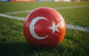 The ball prominently displays the Turkish flag. Turkey orders arrest of top-tier soccer players, officials in gambling probe