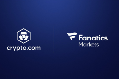 Blue gradiant background, with Crypto.com logo on the left and Fanatics Markets on the right.
