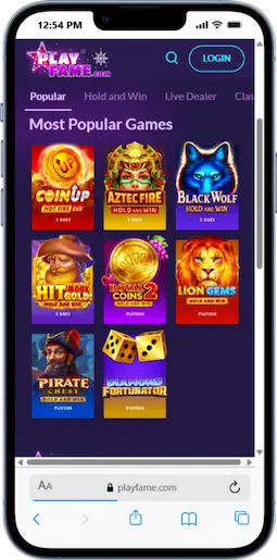 Casino Game Lobby at Playfame Casino
