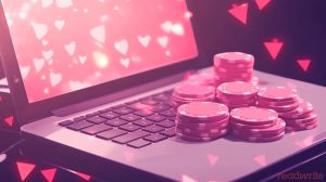 Poker chips on laptop
