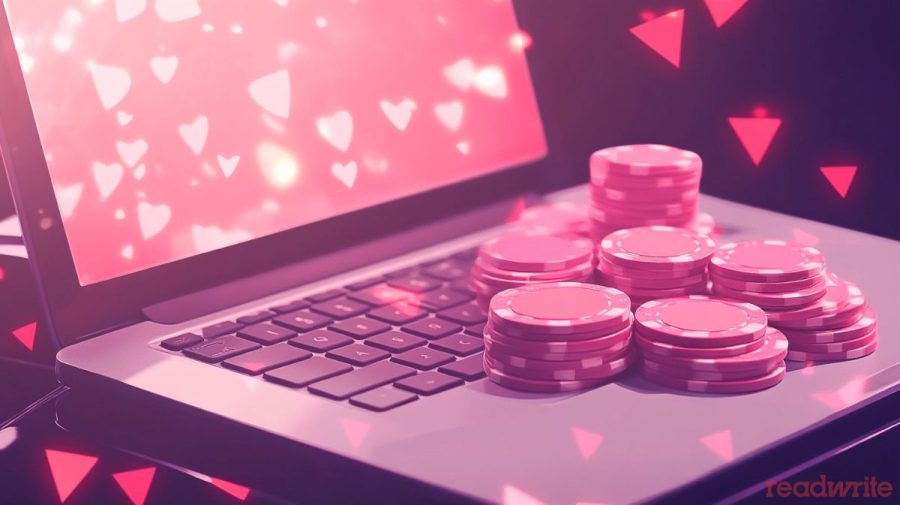Poker chips on laptop