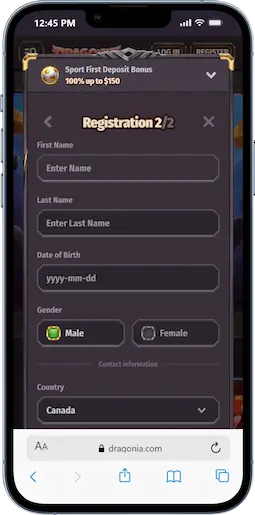 Register At Dragonia Canada Step 4