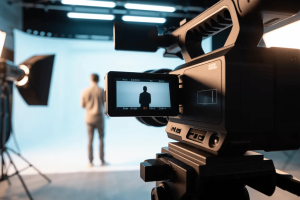 YouGov survey suggests that celebrity gambling brand endorsements don't do much for the average American. Video camera filming a silhouetted person on a studio set with professional lighting equipment in the background.