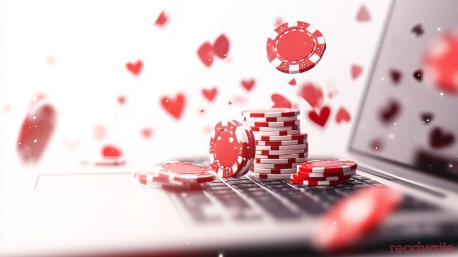 Laptop and poker chips
