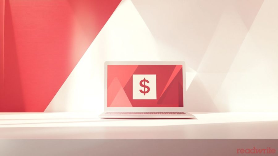 A laptop showing a $ sign