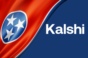 Federal judge blocks Tennessee from regulating Kalshi prediction market sports contracts. Red and blue graphic featuring the Tennessee state tri-star emblem on the left and the word “Kalshi” in white letters on a dark blue background.