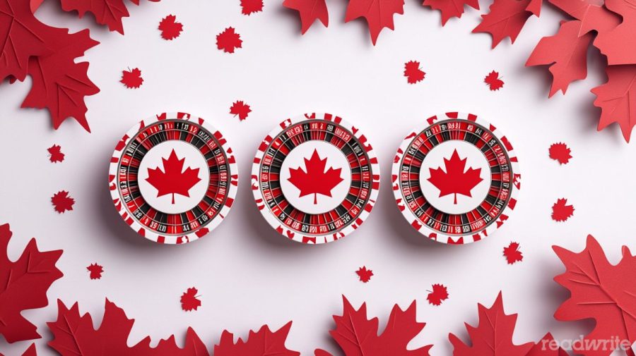 Three roulette wheels showing the canadian maple leaf
