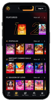 Screenshot of Instant Casino games interface on mobile app