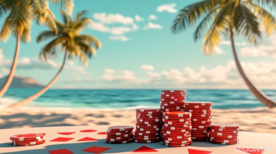 poker chips on a beach