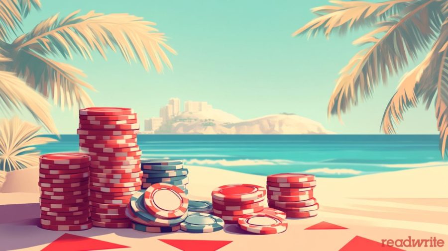 poker chips on a beach