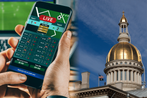 New Jersey micro betting ban concept showing sports betting app and state capitol building illustrating regulation of live in-game wagering risks. New Jersey lawmakers push to ban fast paced micro betting wagers