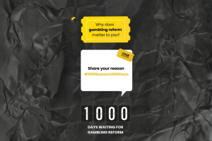Pressure mounts as Australia delays gambling reform amid rising youth harm concerns. Australia gambling reform campaign graphic showing 1000 days delay and call to action #1000Reasons1000Days against gambling advertising targeting youth
