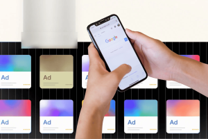 Google online gambling ads enforcement shown on smartphone search screen with digital ad cards representing blocked advertising policies