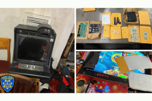 Oakland police raid evidence showing illegal gambling machines, seized firearm, cash, narcotics, and gaming equipment from East Oakland operation