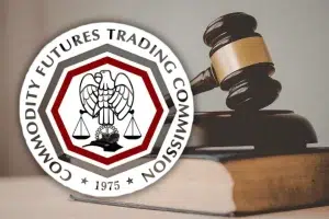 CFTC logo beside judge gavel illustrating federal legal battle over prediction markets and state gambling regulations