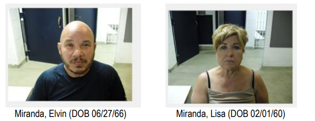 Reservando fotos de Elvin Miranda e Lisa Miranda depois que a Polícia Estadual de Connecticut os prendeu em conexão com uma briga de galos em Tolland e uma investigação de jogo ilegal.